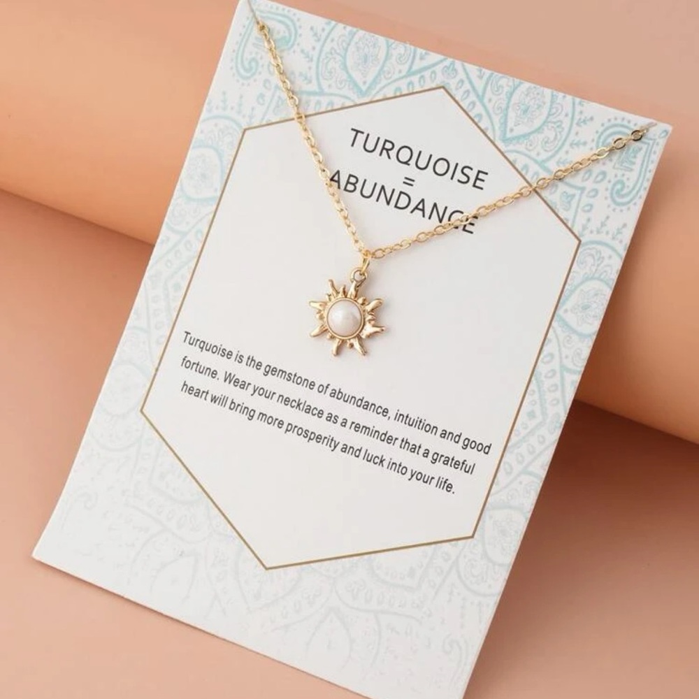 3/$30 NEW! Dainty Sun Charm Necklace with Card Turquoise Abundance Boho